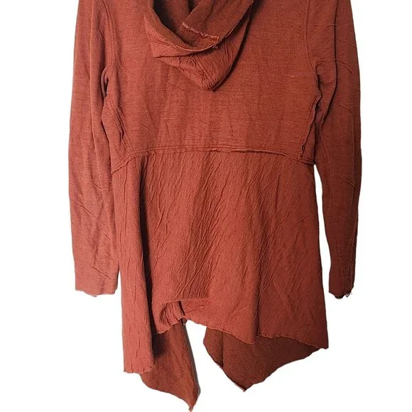 Cut Loose Hooded Cardigan Jacket Crinkle Striped Orange L Large - Picture 12 of 13